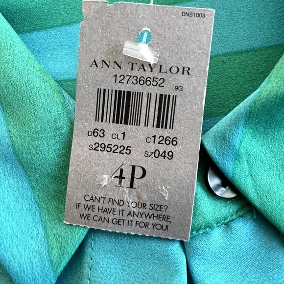 Ann Taylor Womens Teal Striped Button Front Shirt Blouse Size 4P Classiccore - Picture 4 of 10